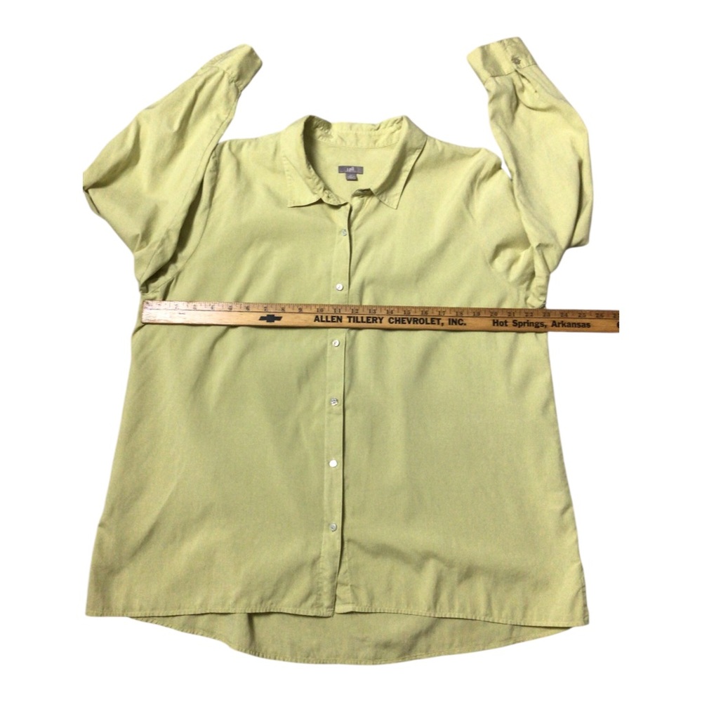J. Jill Lime Yellow Green Button-Up Tunic Shirt 100% Silk Lagenlook - Picture 5 of 10